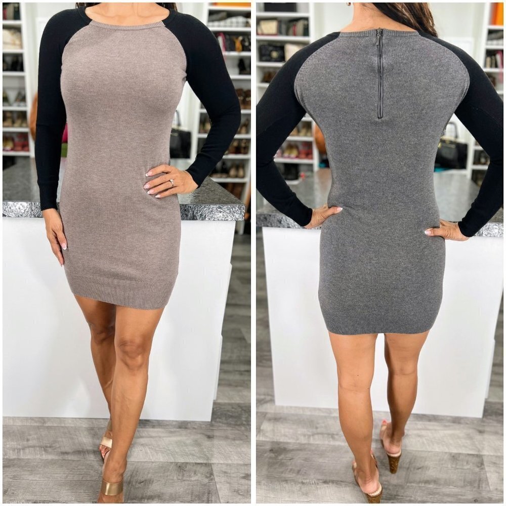 Philosophy Gray Black Full Sleeve Sweater Dress